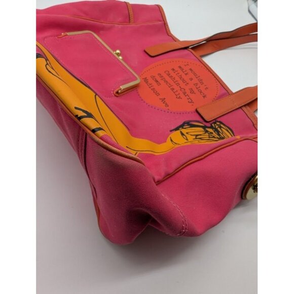 Coach Bonnie Cashin Tote Bag 13379 Canvas Leather Madison Ave Fuchsia Orange - Picture 13 of 16